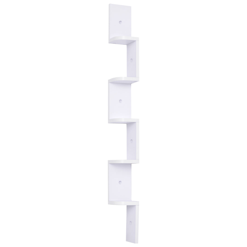 Étagère d'angle Murale à 5 Niveaux Hauteur 120 cm Forme de Zigzag en Bois Blanc-0