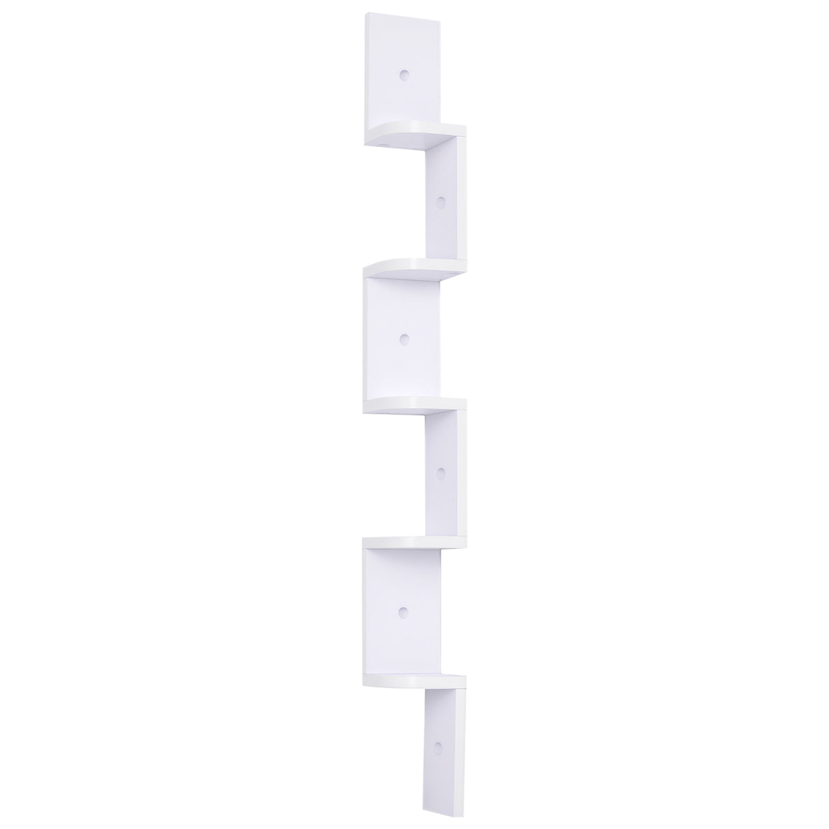 Étagère d'angle Murale à 5 Niveaux Hauteur 120 cm Forme de Zigzag en Bois Blanc-0