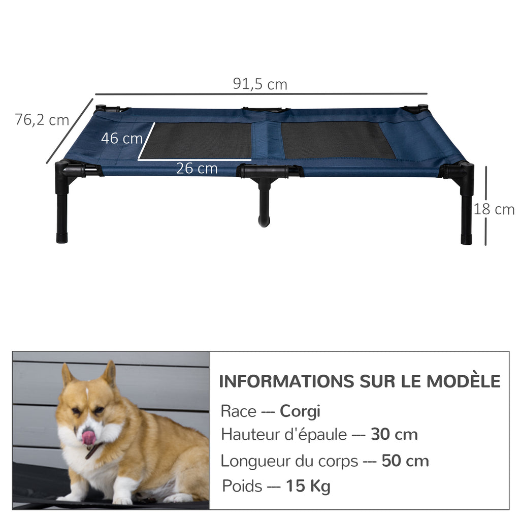 Lit sur pieds XXL pour chien chat lit de camp animal 92L x 76l x 18H cm bleu marine-2