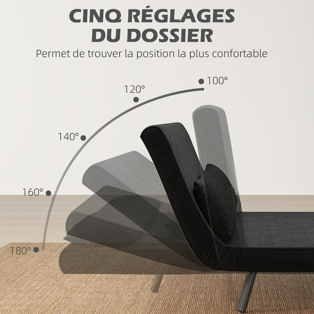 Canapé convertible 2 places 4 en 1, canapé-lit avec dossier réglable sur 5 niveaux, 2 coussins, 102 x 73 x 81 cm, noir-4