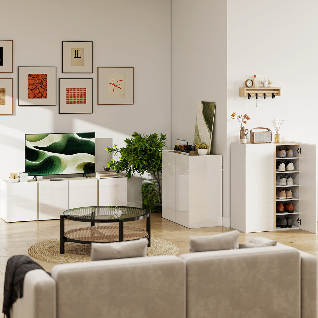 Buffet à haute brillance, meuble de rangement avec 2 portes à fermeture amortie et étagère réglable, 80x40x80cm, blanc-1