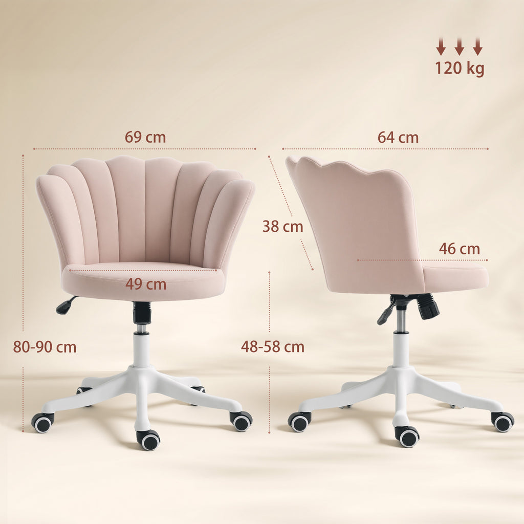 Chaise bureau en velours, chaise coiffeuse avec dossier en pétale, hauteur réglable, 69 x 64 x 80-90 cm, rose-2