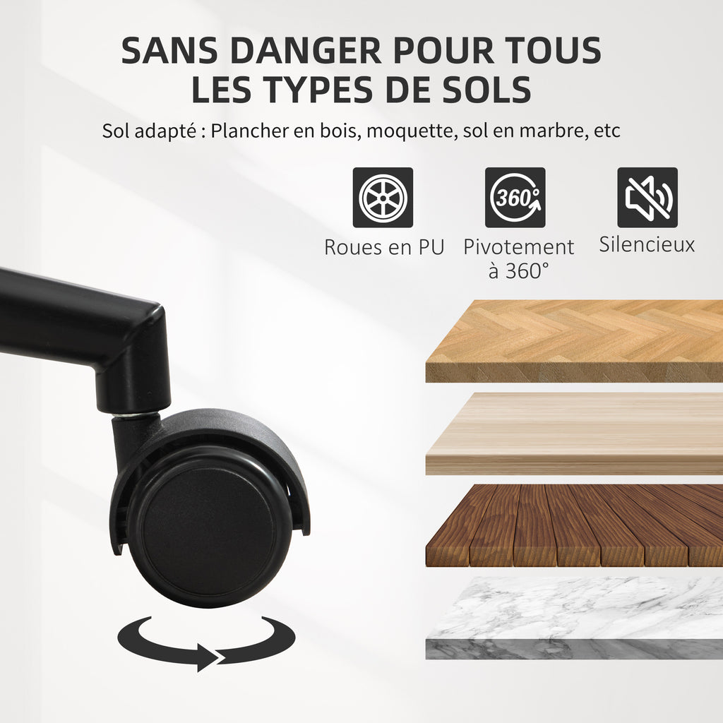 Chaise de bureau sans accoudoirs, fauteuil de bureau ergonomique, hauteur réglable et pivotant 360°, 52x54x84cm, noir-8