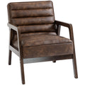 Fauteuil salon, fauteuil d'appoint rembourré en PU avec large assise, coussin épais et structure en bois massif, marron-0