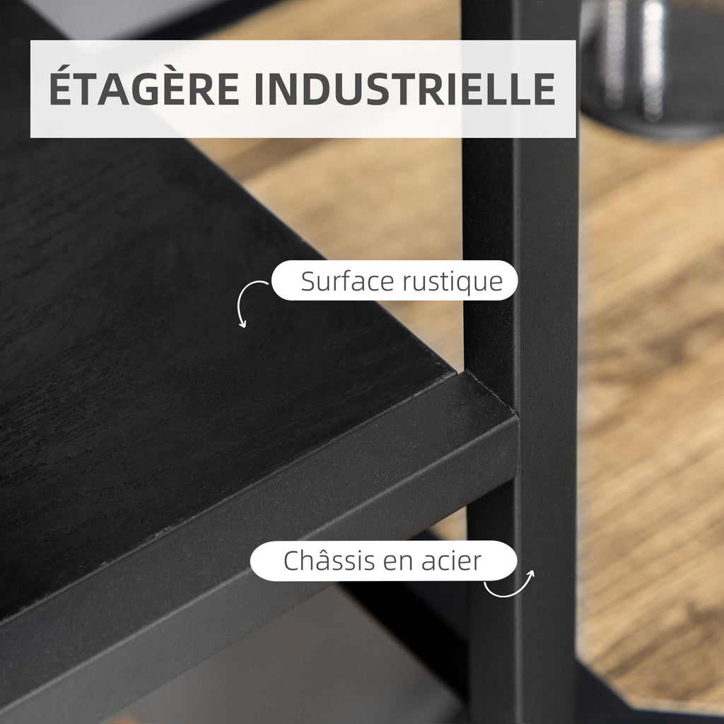 Bibliothèque étagère de rangement à 7 niveaux cadre en acier style industriel 83 x 34 x 180 cm noir-3