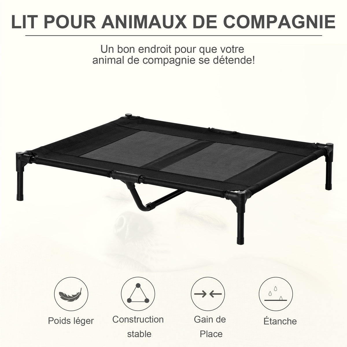 Lit sur pieds lit pour chien chat lit de camp lit surélevé animaux grand confort tissu Oxford textilène micro-perforé métal 92L x 76l x 18H cm noir-3