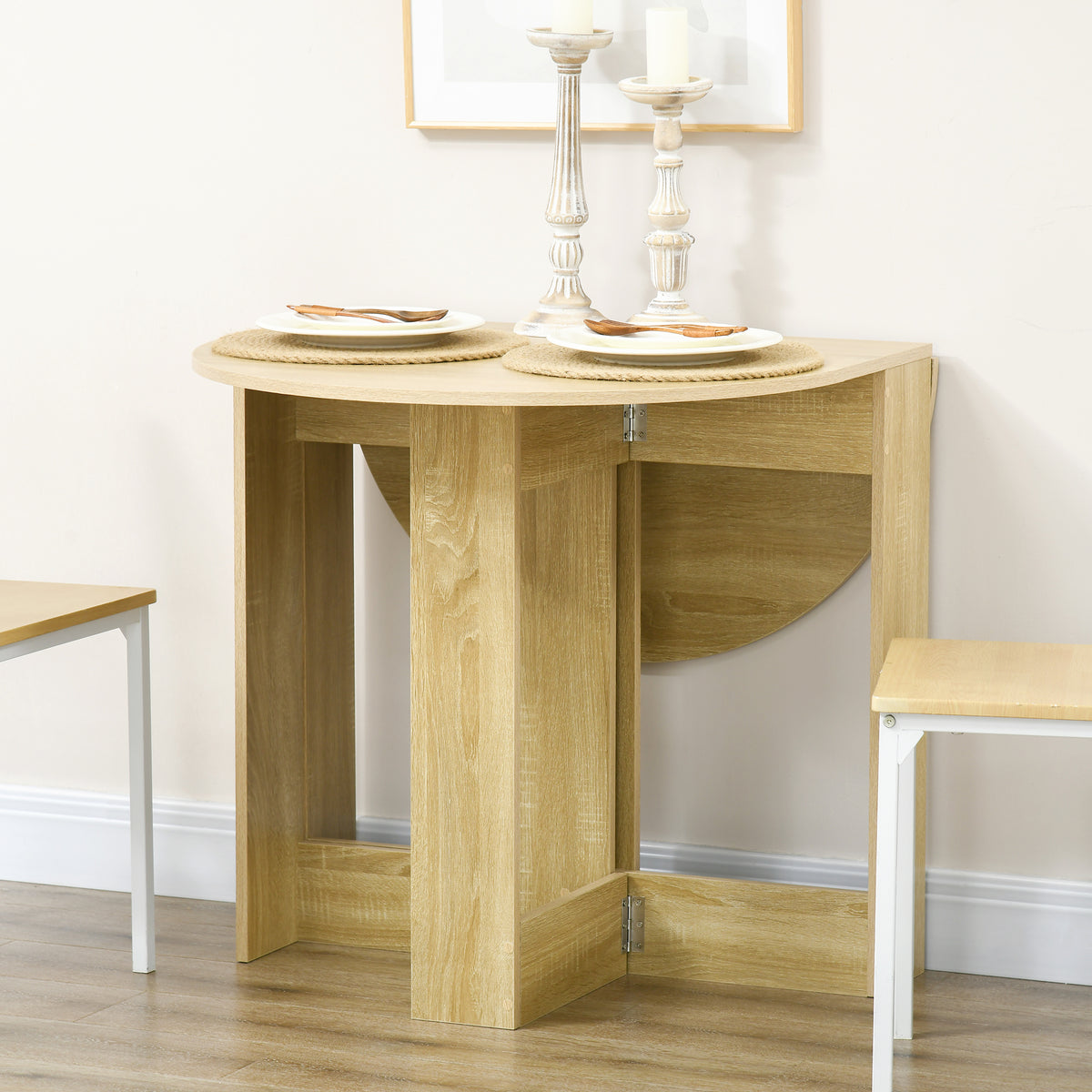 Table pliable de cuisine salle à manger 2 abattants - table ovale extensible - en bois chêne-6