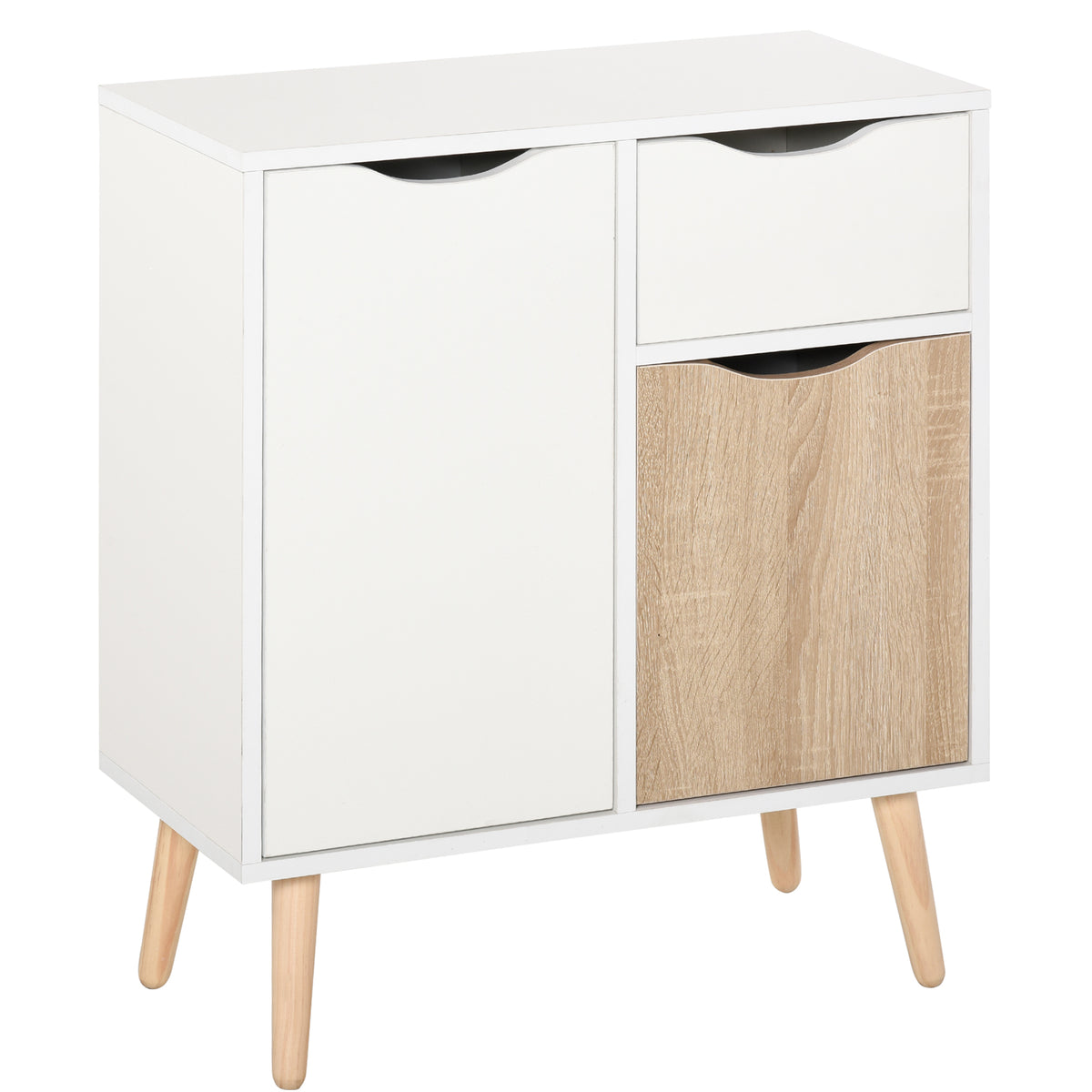 Buffet Meuble de Rangement Design scandinave 2 placards tiroir Coulissant Bois Blanc chêne Clair-0