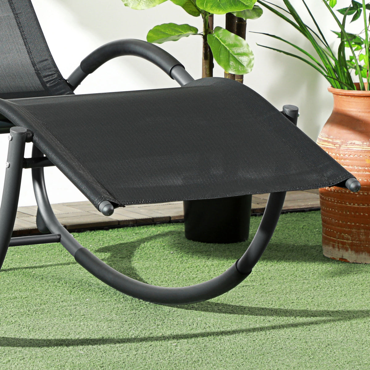 Chaise longue à bascule avec tétière utilisation extérieure intérieure noir-7