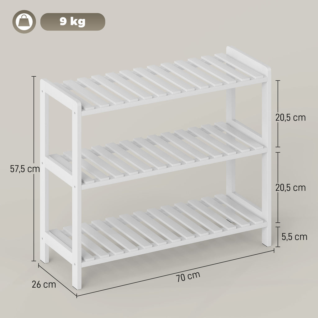 Étagère à chaussures, porte-chaussures 3 niveaux, étagères à lattes, en bois de pin， 70 x 26 x 57,5 cm, blanc-2
