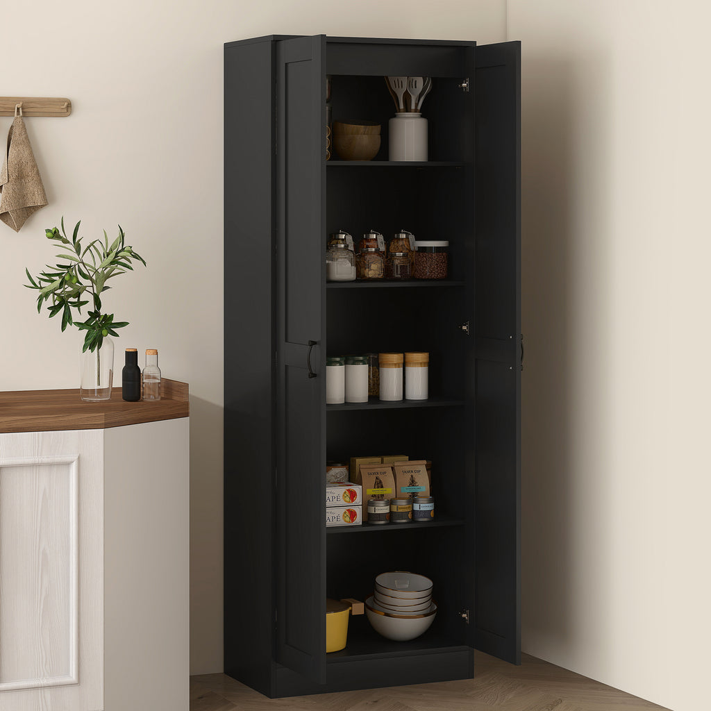 Armoire 2 portes meuble de rangement avec 5 étagères, style contemporain, 60L x 36,5l x 175H noir-9