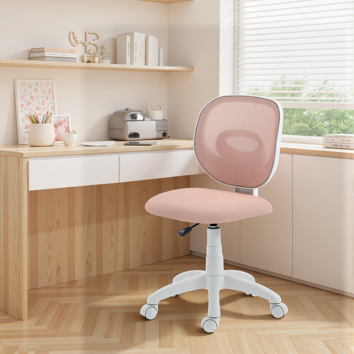 Chaise de Bureau Ergonomique sans Accoudoirs, Fauteuil de Bureau en Maille, Hauteur Réglable, Rose-8