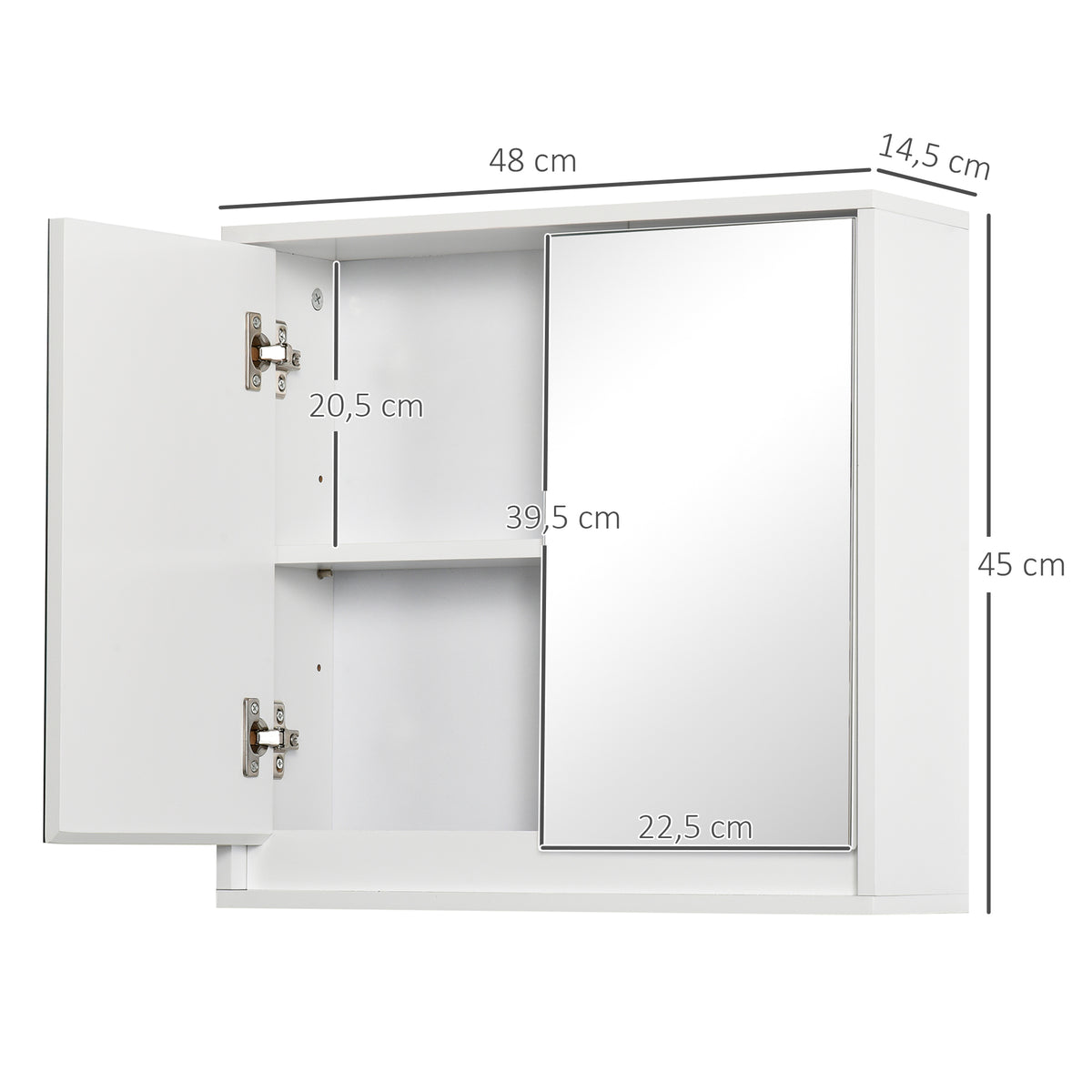Armoire Murale Miroir Salle de Bain 2 étagères dim. 48L x 14l x 45H cm Panneaux Particules MDF Blanc-2