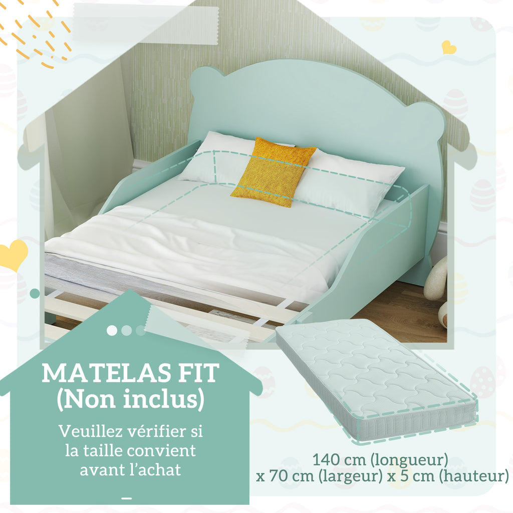 Lit enfant 70x140 cm avec barrières de sécurité thème d'ours pour garçons, filles, âgés de 3 à 6 ans, vert-6
