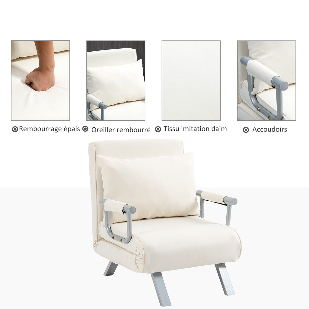 Fauteuil chauffeuse canapé-lit Convertible 1 Place déhoussable Grand Confort Coussin Pieds accoudoirs-5