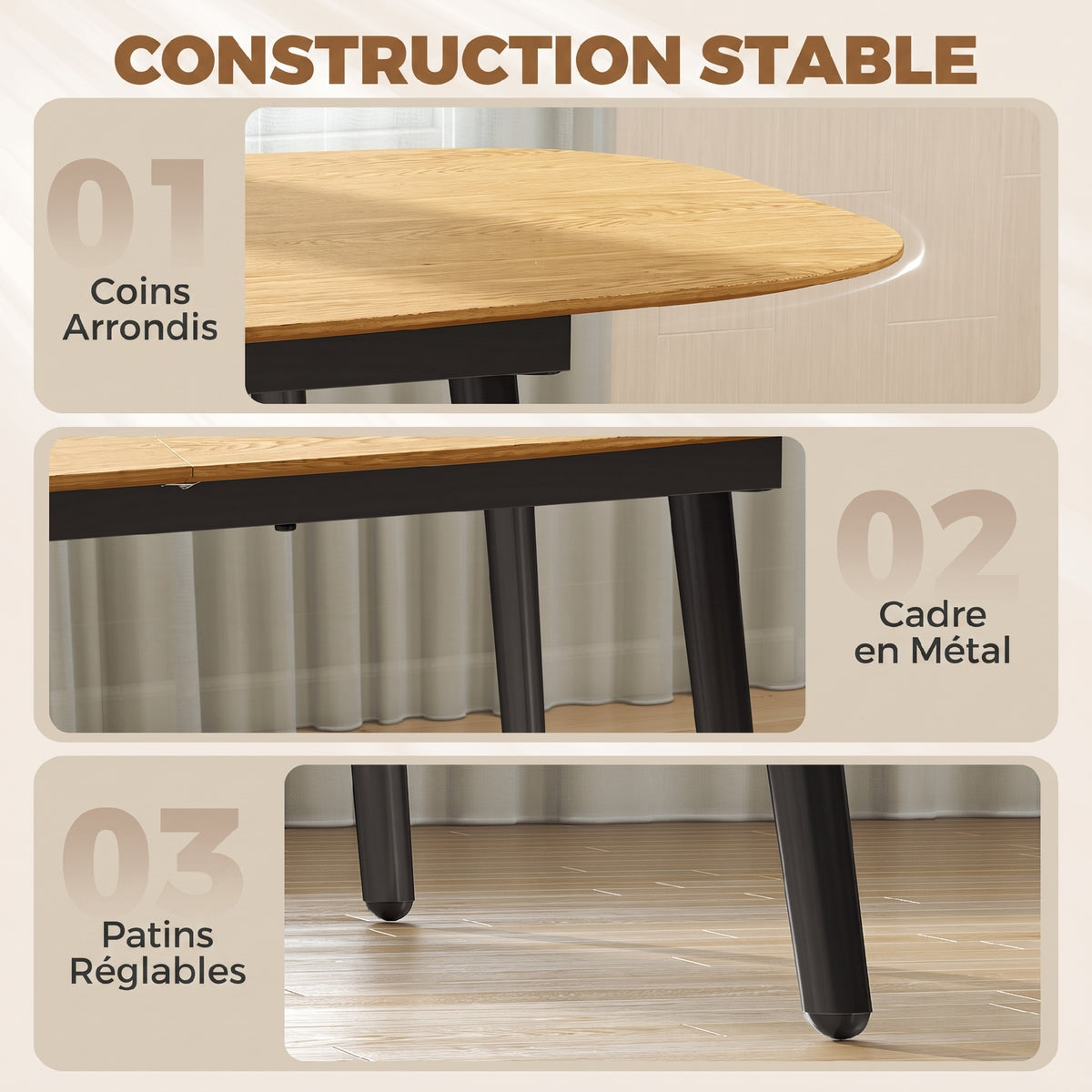 Table à Manger Extensible Rectangle pour 6 à 8 Personnes, Table de Cuisine 160-200 cm avec Étagère, Marron-5