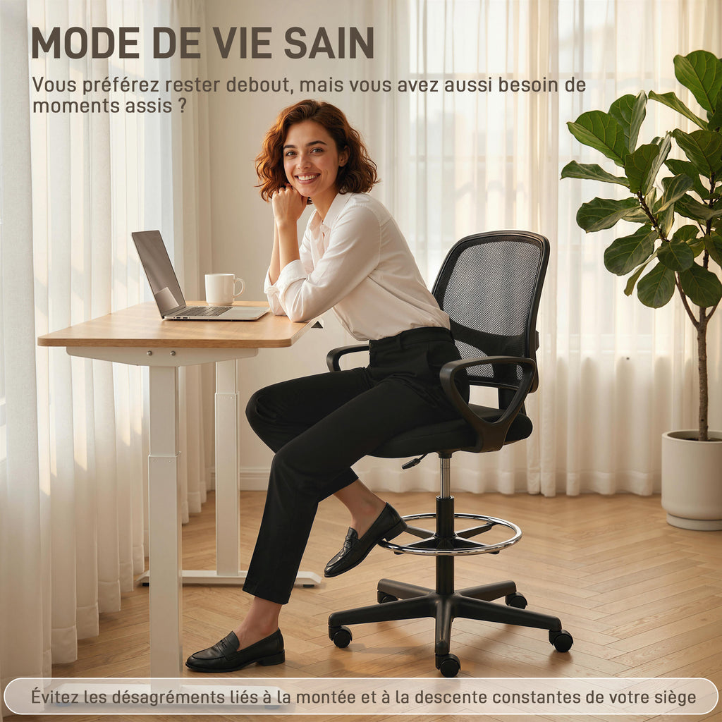 Chaise bureau ergonomique, fauteuil de bureau avec repose-pieds et accoudoirs, hauteur réglable, 59x58x103-123cm, noir-3