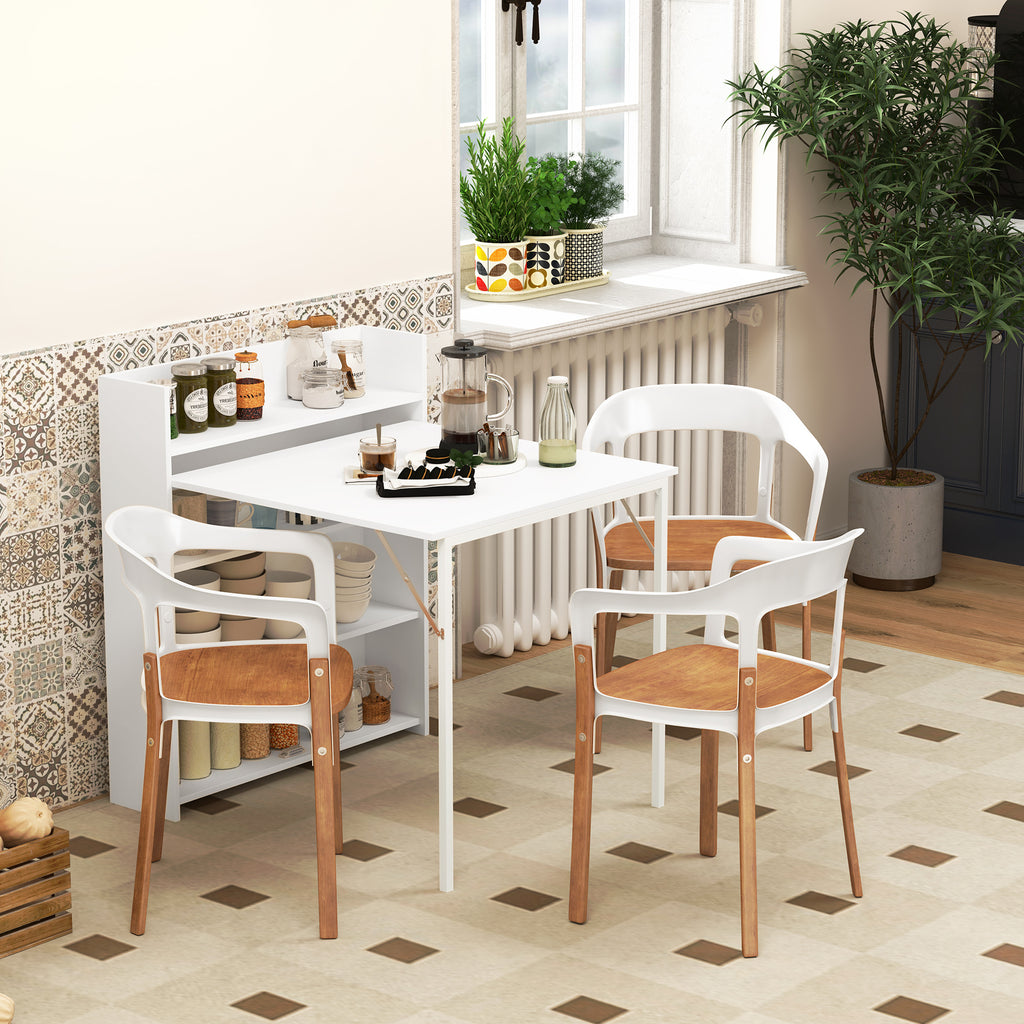 Table à manger pliante, table de cuisine pour 3 personnes, plateau à abattant et 4 étagères, 78,5x91x93cm, blanc-9
