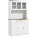 Buffet haut cuisine, armoire de cuisine, 6 portes, 2 tiroirs, plan de travail, étagères réglables, 100x40x180cm, blanc-0