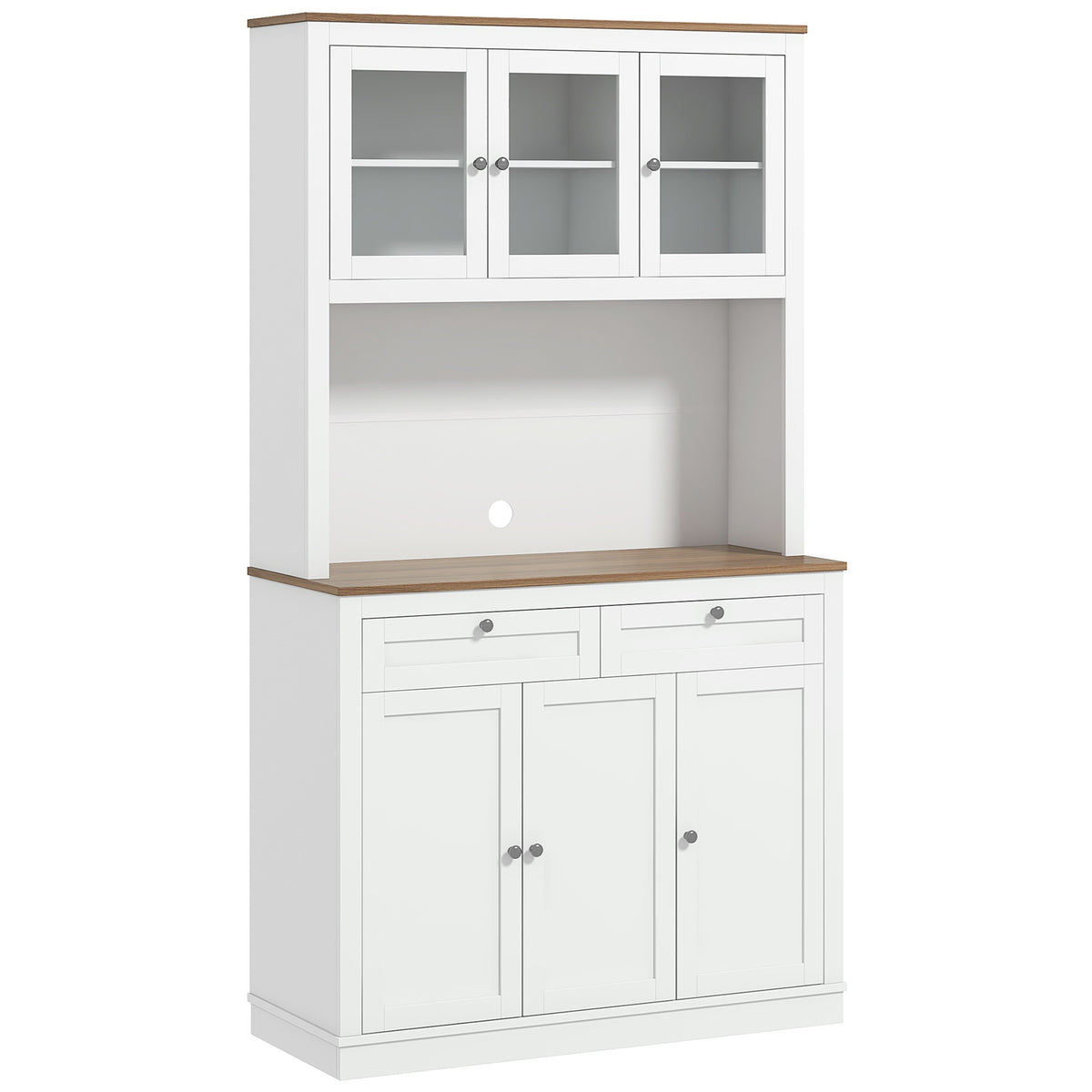 Buffet haut cuisine, armoire de cuisine, 6 portes, 2 tiroirs, plan de travail, étagères réglables, 100x40x180cm, blanc-0