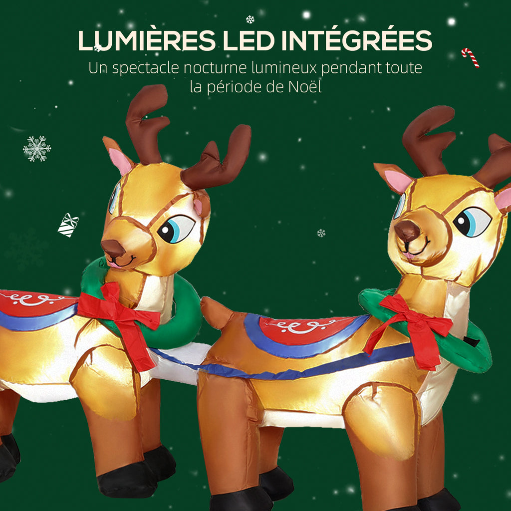 Babbo Natale gonfiabile con slitta e renne, 240 cm, 6 luci LED