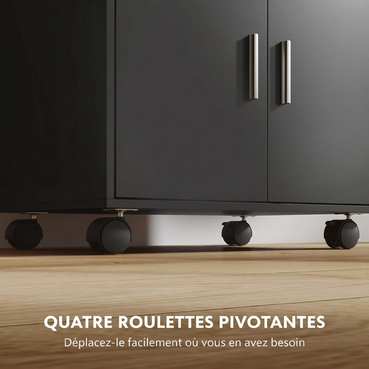 Chariot de cuisine sur roulettes, desserte micro-onde à roulettes avec placard tiroir étagères, 59 x 40 x 92 cm, noir-5