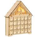 Calendario dell’Avvento in legno con 24 cassetti e presepe LED