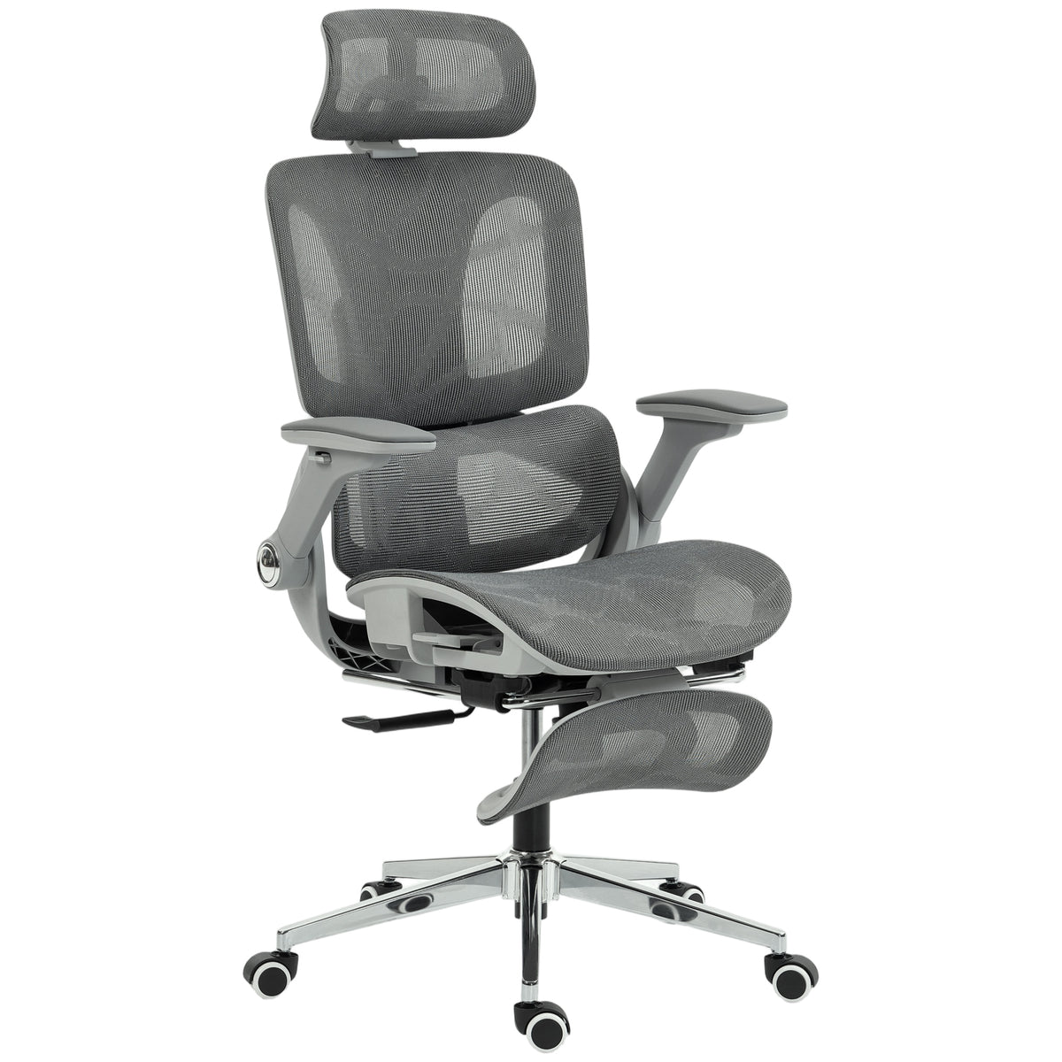 Chaise Bureau Ergonomique avec Accoudoirs 4D Appui-Tête et Profondeur d'Assise Réglables Maille Gris-0