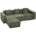 Canapé 3 Places avec Pouf Réversible, Canapé d'Angle Modulable en Chenille 251 cm Moderne, Assise Large, Vert-0