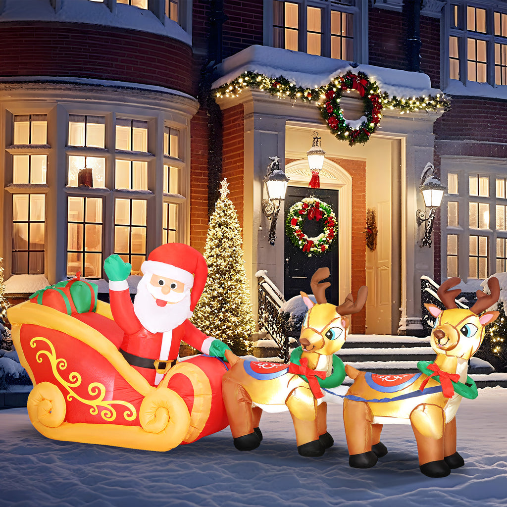 Babbo Natale gonfiabile con slitta e renne, 240 cm, 6 luci LED
