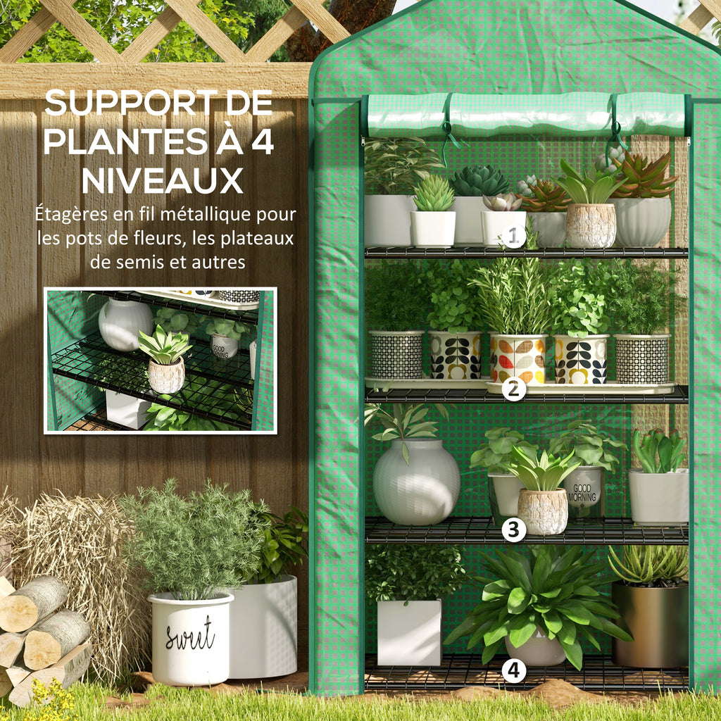Serre de Jardin Balcon étagère Serre 4 Niveaux 90L x 49l x 160H cm Acier galvanisé bâche Amovible PE Haute densité Vert-4