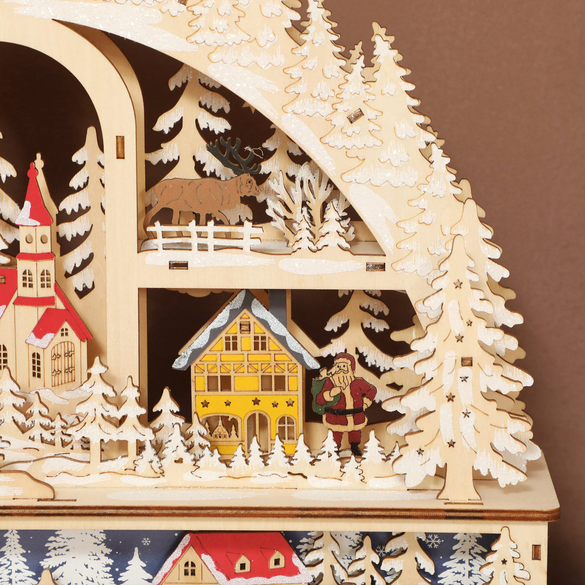 Villaggio di Natale ad arco in legno con 20 LED, 45 × 10 × 35 cm