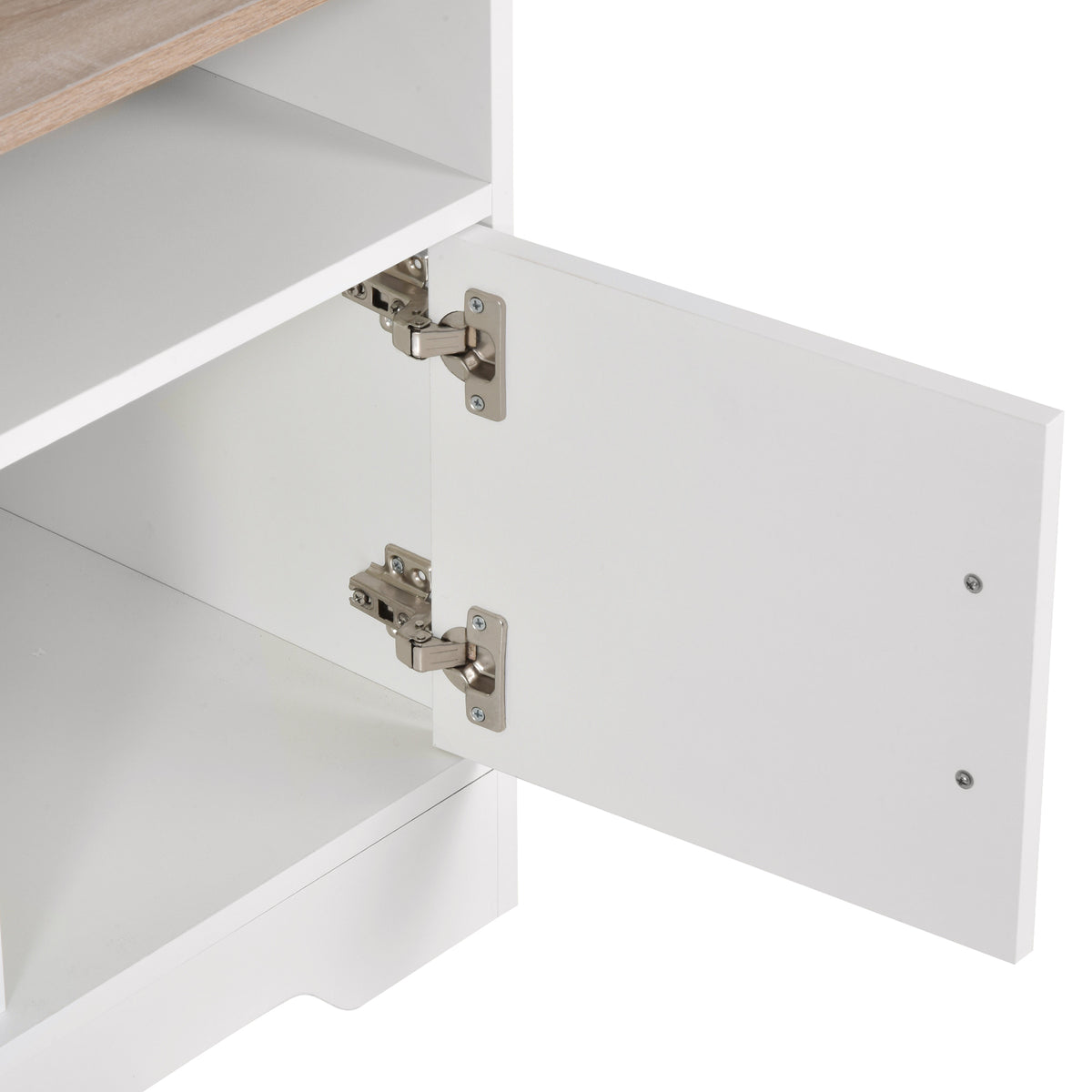 Meuble TV banc TV en bois grand espace de rangement avec 2 compartiments ouverts 2 armoires à porte une armoire ouverte 105 x 40 x 52 cm blanc-7