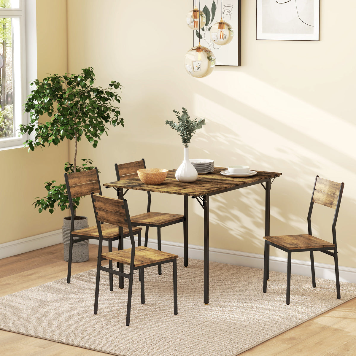 Table de salle à manger avec 2 rabats style industriel, extensible, table à abattant pour 2-4 personnes-1