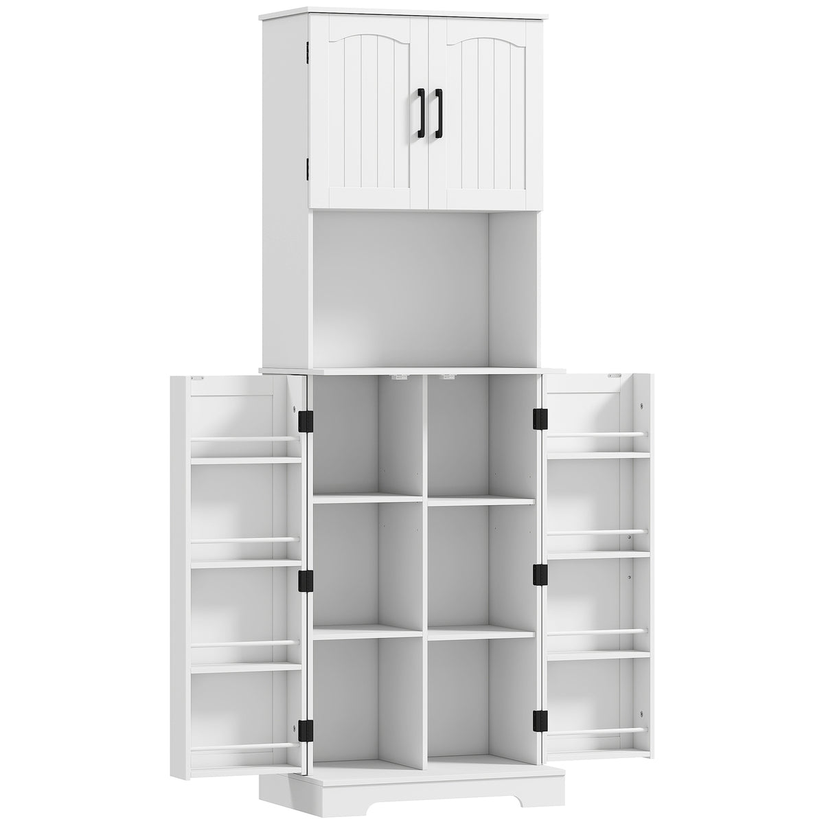 Buffet haut cuisine armoire de cuisine, 4 portes plan de travail 8 porte-épices étagères réglables 60x40x181,5cm blanc-0