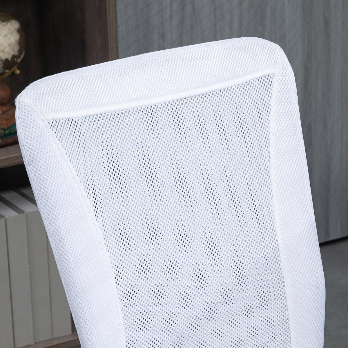 Chaise de bureau ergonomique hauteur réglable piètement chromé pivotant 360° revêtement maille blanc-7