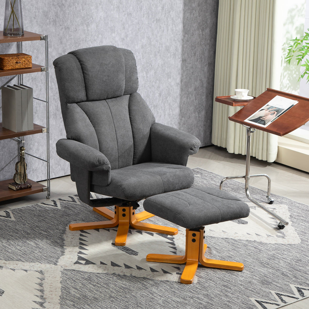 Fauteuil relax avec repose-pied, fauteuil de relaxation, dossier inclinable, assise rembourrée, 79x80x104cm, gris foncé-1