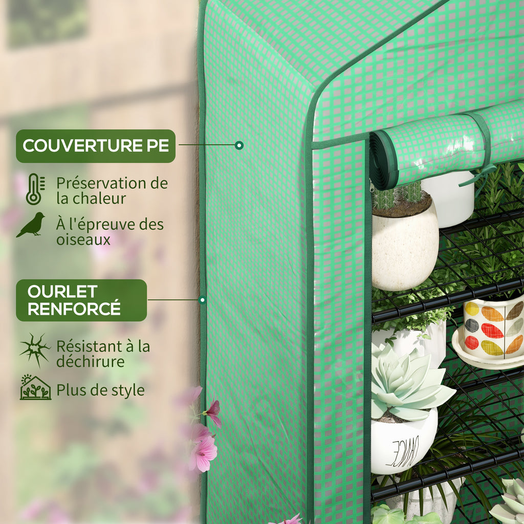 Serre de Jardin Balcon étagère Serre 4 Niveaux 90L x 49l x 160H cm Acier galvanisé bâche Amovible PE Haute densité Vert-3