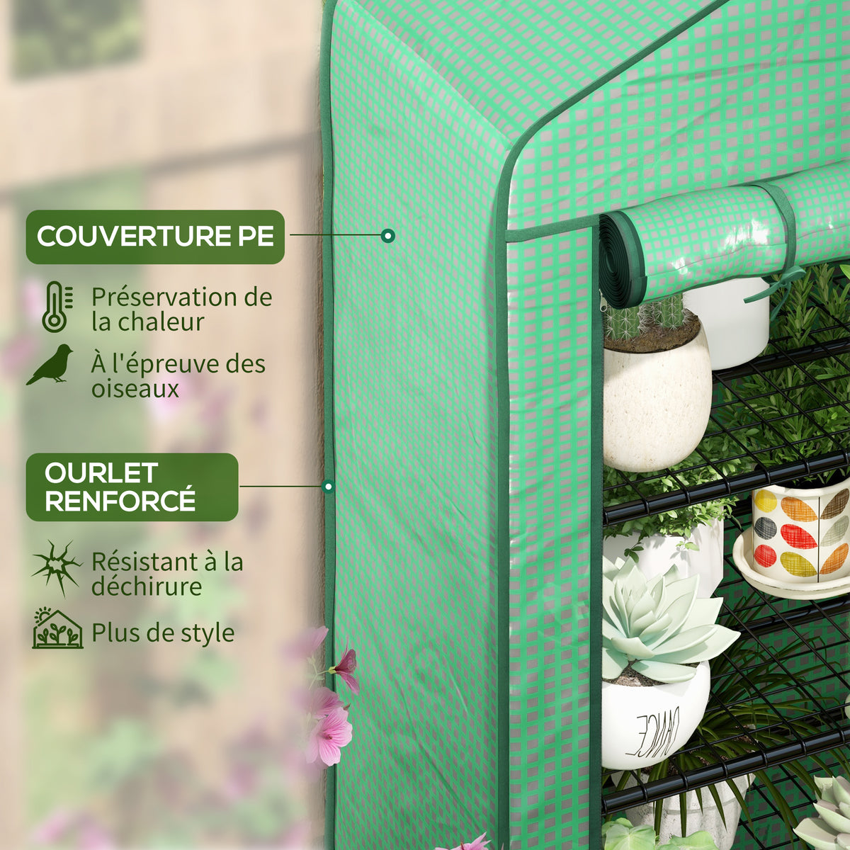 Serre de Jardin Balcon étagère Serre 4 Niveaux 90L x 49l x 160H cm Acier galvanisé bâche Amovible PE Haute densité Vert-3