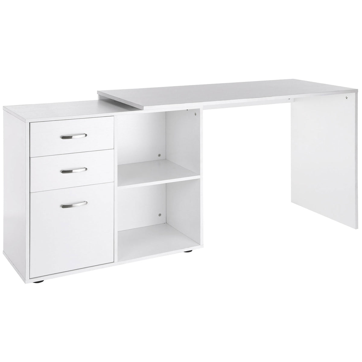 Bureau d'angle bureau droit modulable table de salle à manger 2 en 1 bureau informatique tiroirs x 3 + 2 niches-0
