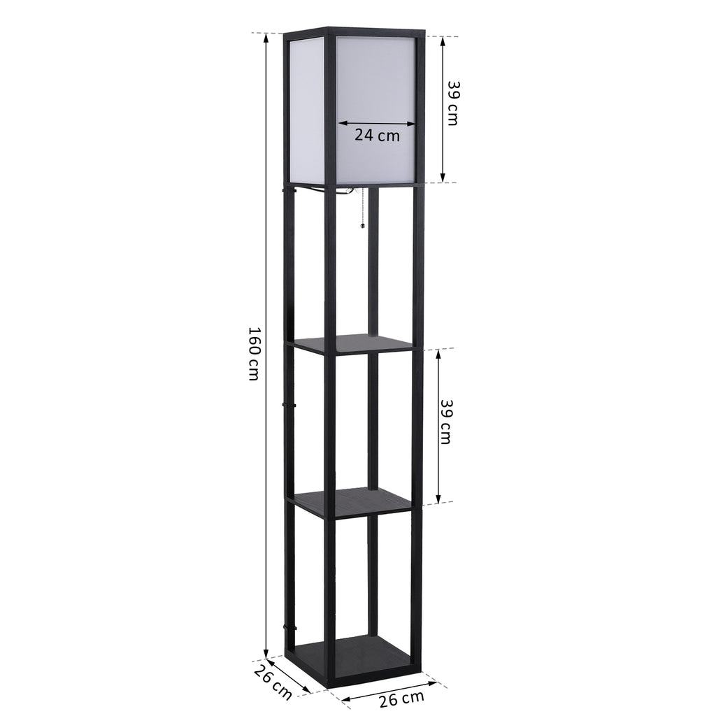 Lampadaire étagère 26L x 26l x 160H cm 3 étagères 4 Niveaux MDF Noir-2