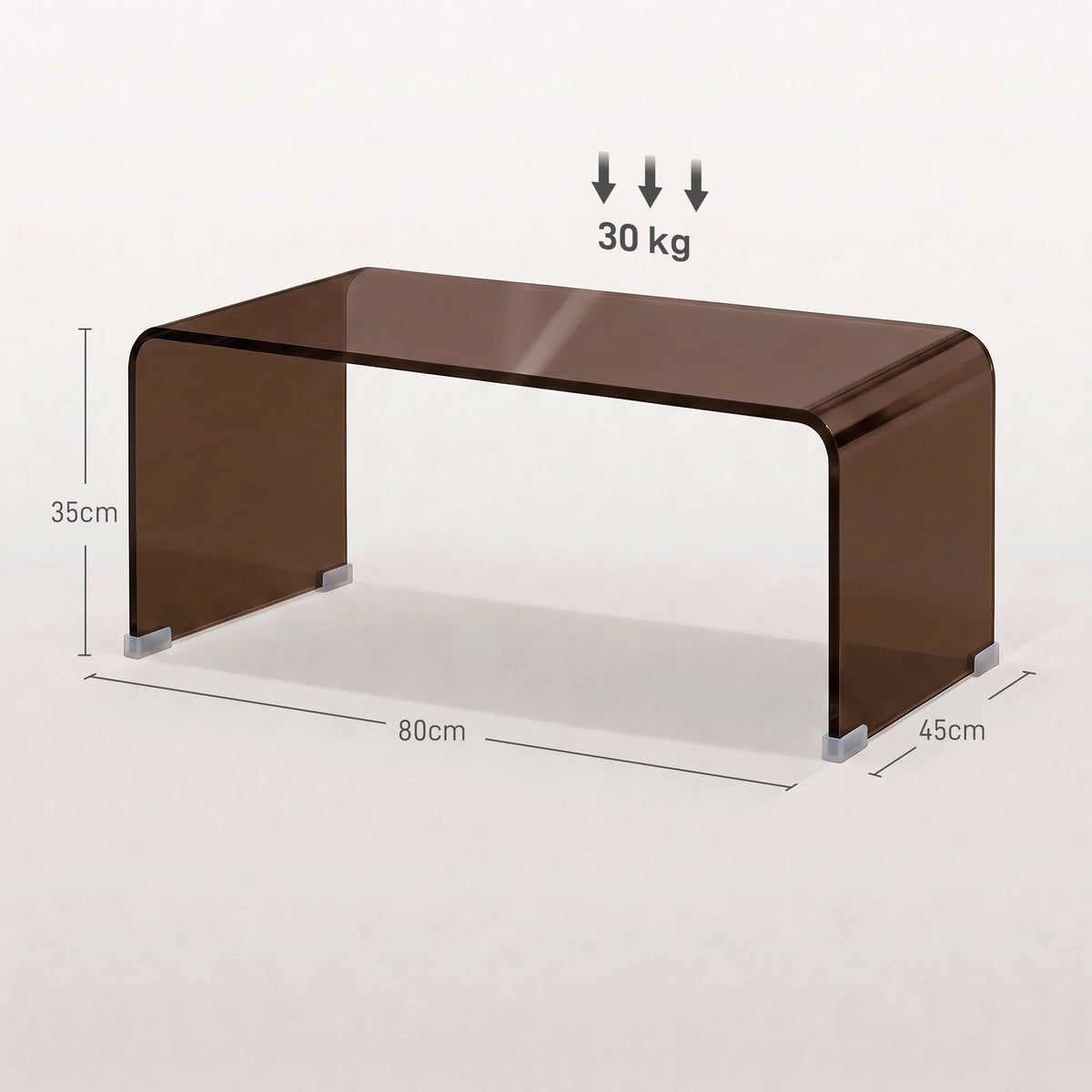 Table Basse en Verre, Table de Salon Rectangulaire Design Moderne avec Bords Arrondis Sûrs, Marron Transparent-2