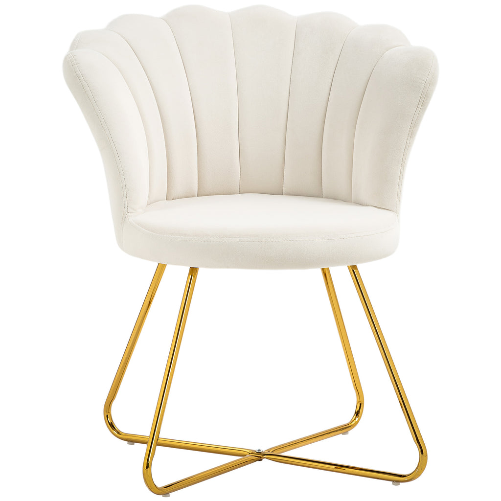 Fauteuil coquillage chaise coiffeuse fauteuil en velours fauteuil de salon avec pieds en acier 69 x 64 x 80 cm crème-0