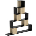 Étagère de rangement, bibliothèque géométrique à 5 niveaux, pour bureau, salon, chambre, noir et bois naturel-0