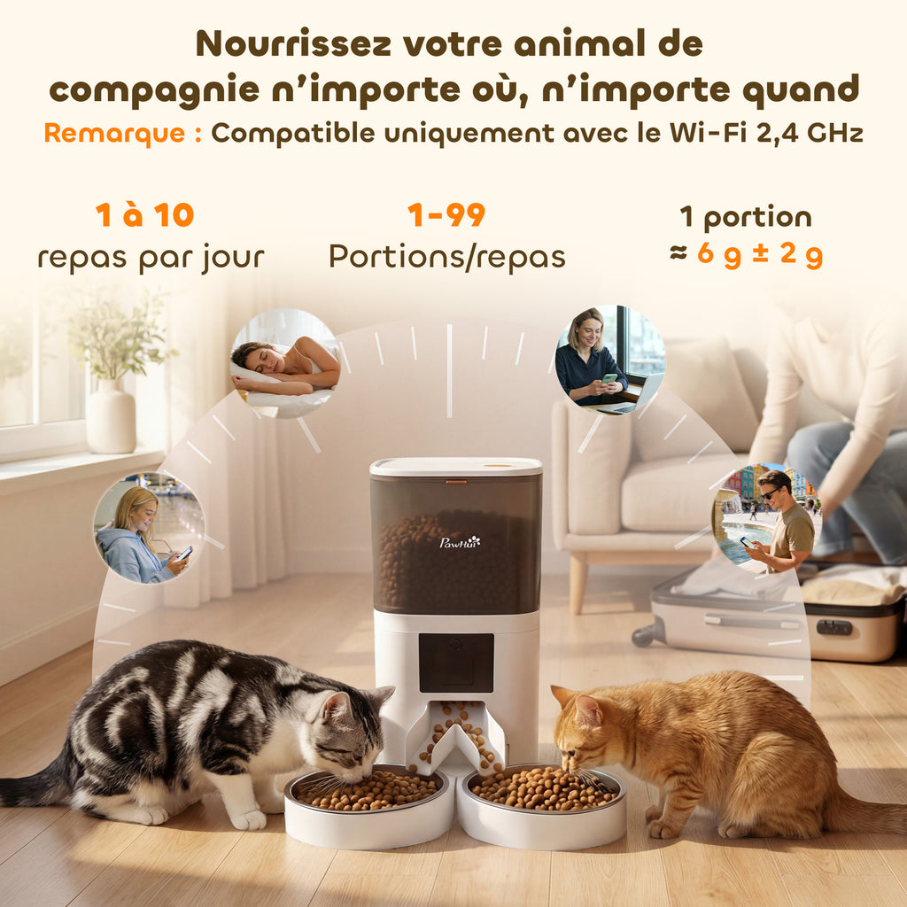 Distributore automatico Wi-Fi 6 L con doppia ciotola per gatti, bianco-3