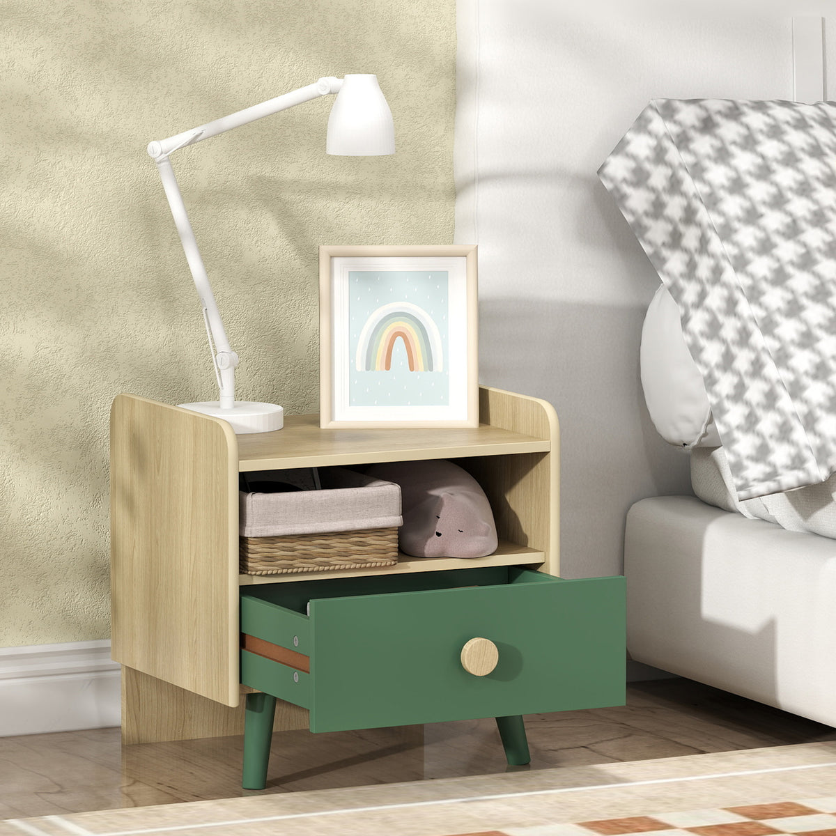 Table de chevet enfant table de nuit enfant avec tiroir et niche, petite table d'appoint en bois pour chambre d'enfant-7