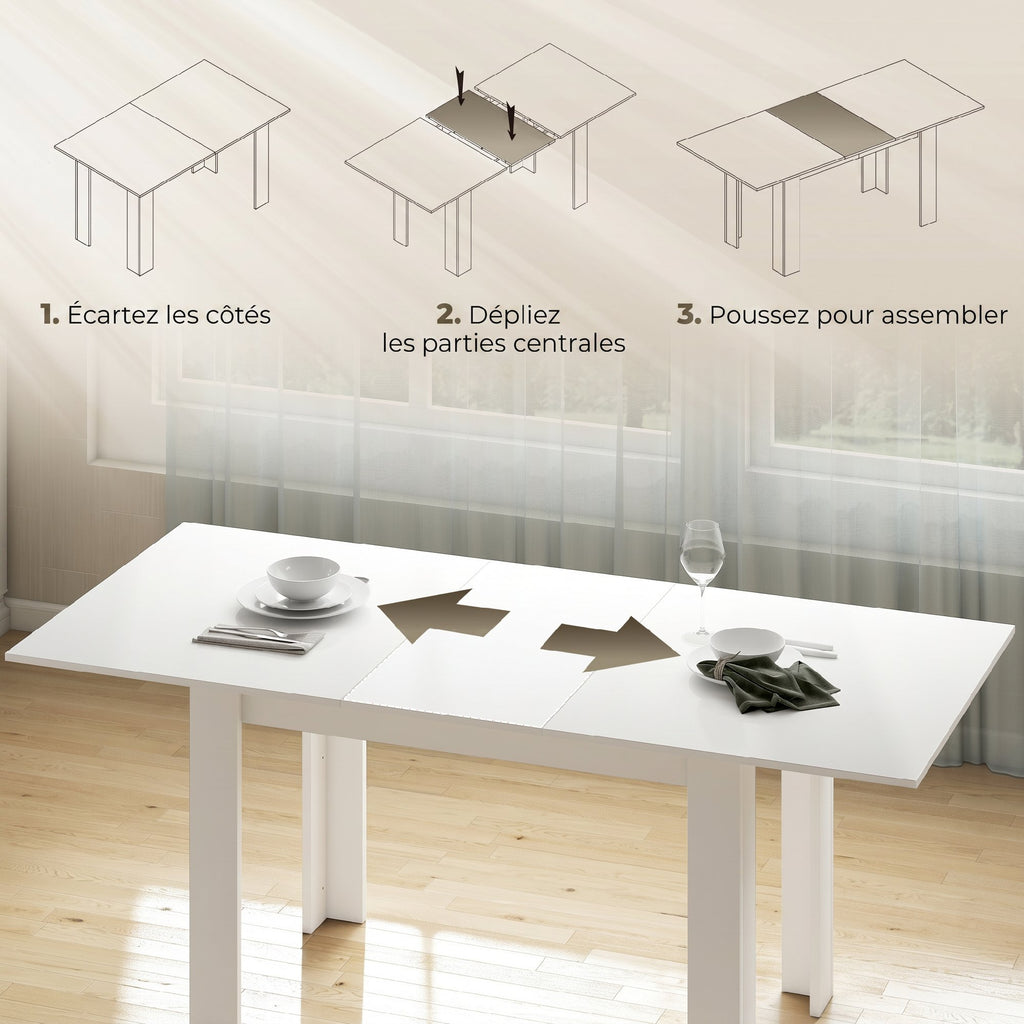 Table à manger extensible, table de cuisine rectangulaire, pour 6-8 personnes, 140-180 x 80 cm, blanc-4