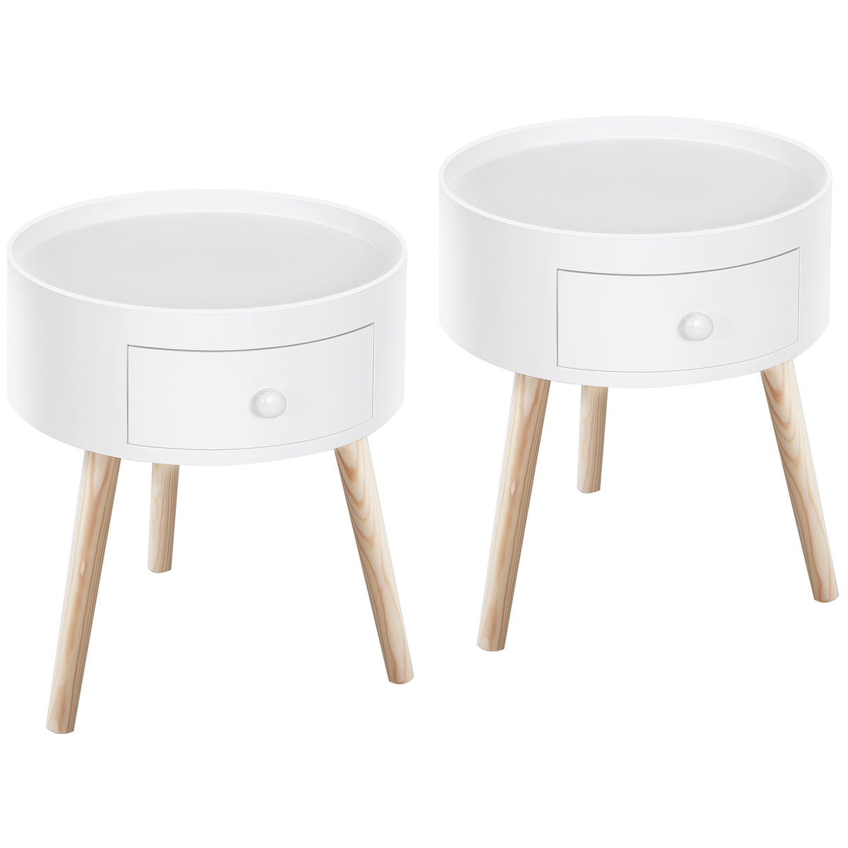 Lot de 2 tables basses - table de chevet - table de nuit ronde - design scandinave table d'appoint bout de canapé-0