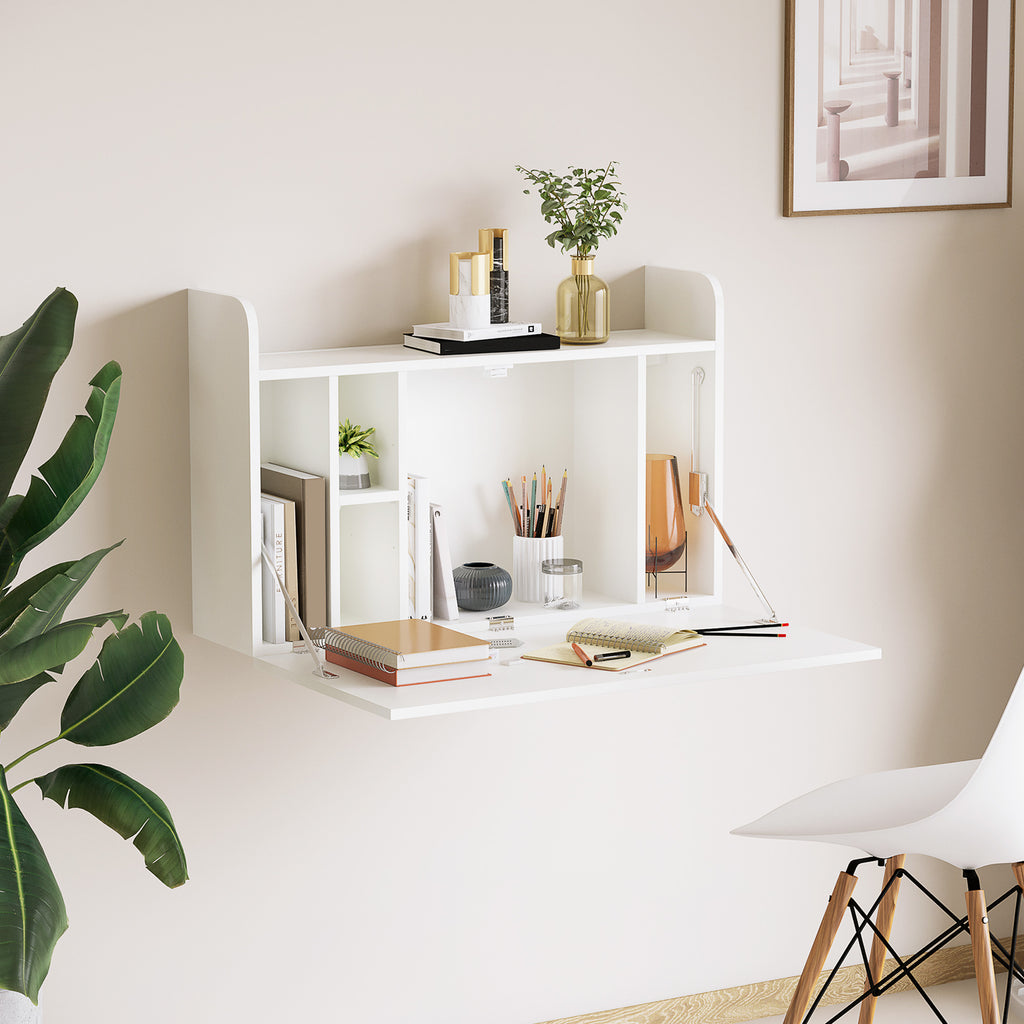 Bureau suspendu table murale table d'ordinateur murale et tablette rabattable avec rangements - 77 x 20 x 51 cm-8