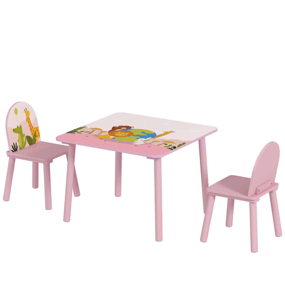 Table enfant avec chaise, ensemble table et 2 chaises en bois pour dessiner, jouer, étudier, rose-0